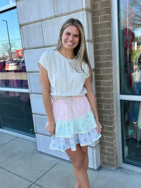Pastel Layer Ruffle Floral Skirt