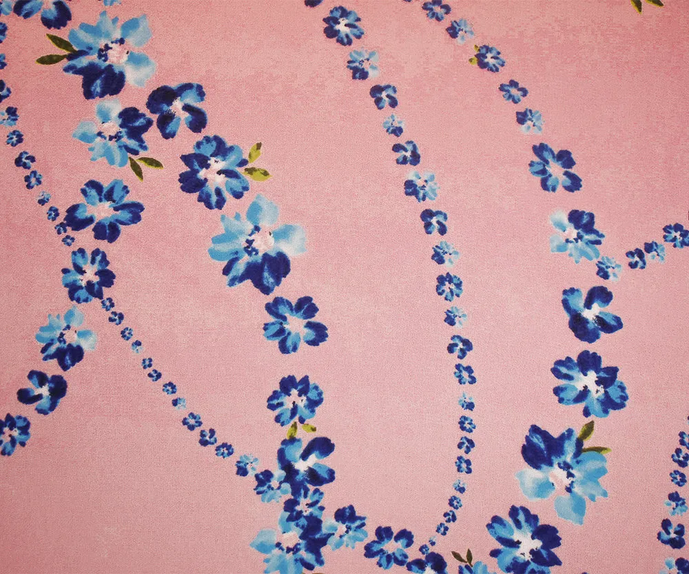 Pink-Blue-Multi Floral Printed Poly Chiffon Woven Fabric