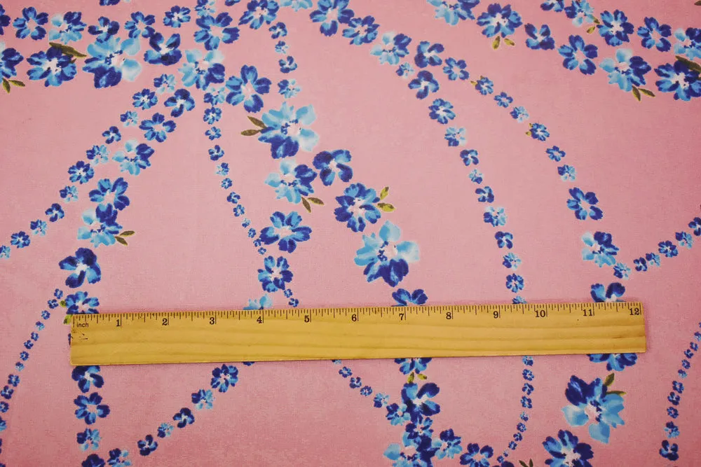 Pink-Blue-Multi Floral Printed Poly Chiffon Woven Fabric
