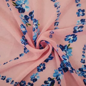 Pink-Blue-Multi Floral Printed Poly Chiffon Woven Fabric