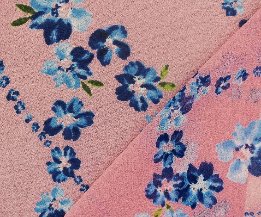 Pink-Blue-Multi Floral Printed Poly Chiffon Woven Fabric