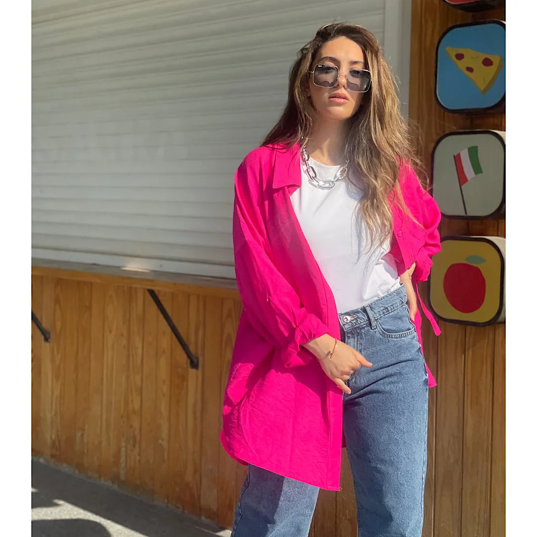 Pink linen buttoned front shirt
