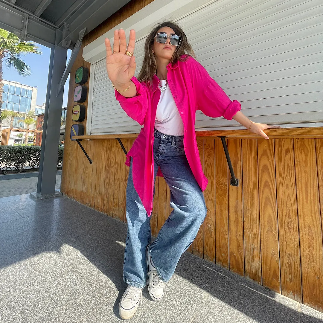 Pink linen buttoned front shirt