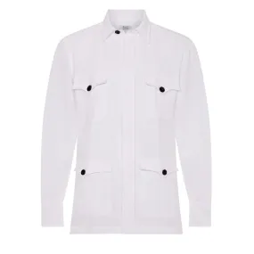 Plain Linen Button Cuff Safari Shirt in White