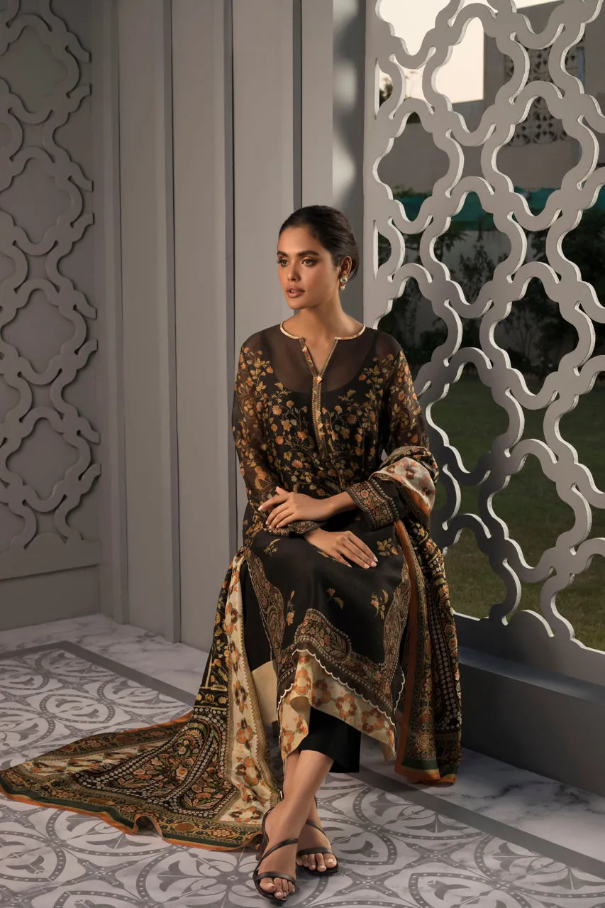 Printed Cotton Net Kurta And Trouser With Silk Dupatta