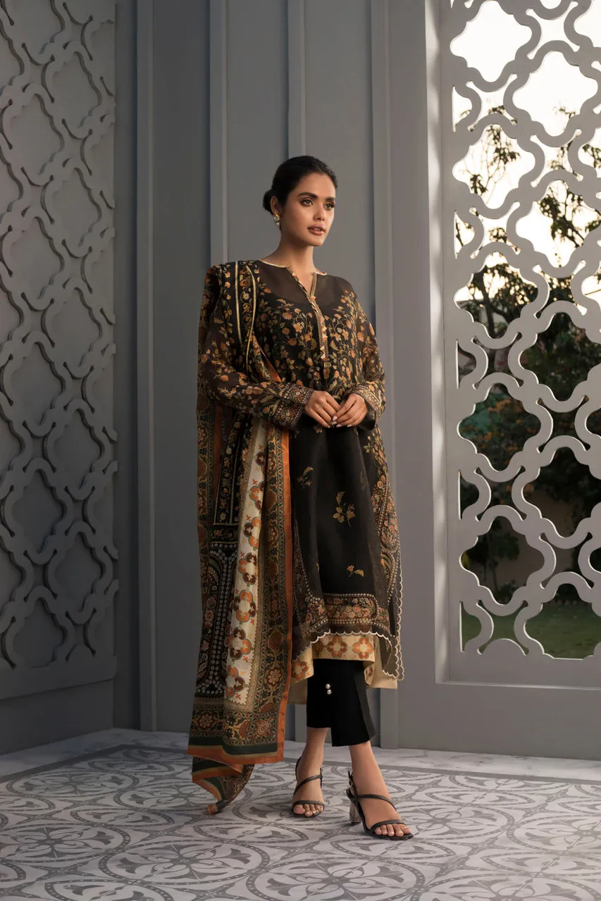 Printed Cotton Net Kurta And Trouser With Silk Dupatta
