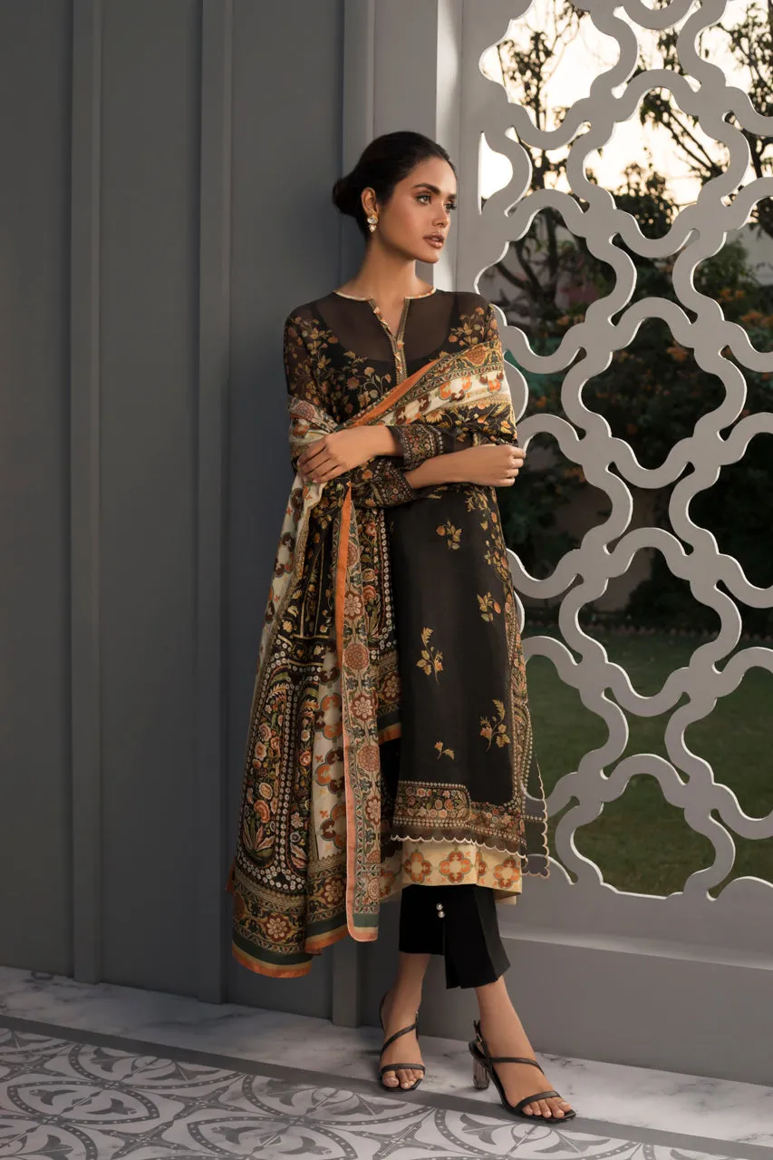 Printed Cotton Net Kurta And Trouser With Silk Dupatta