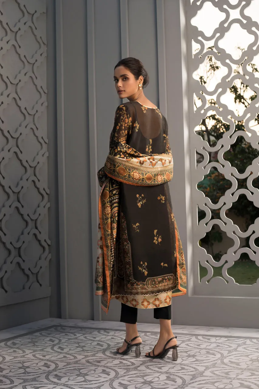 Printed Cotton Net Kurta And Trouser With Silk Dupatta