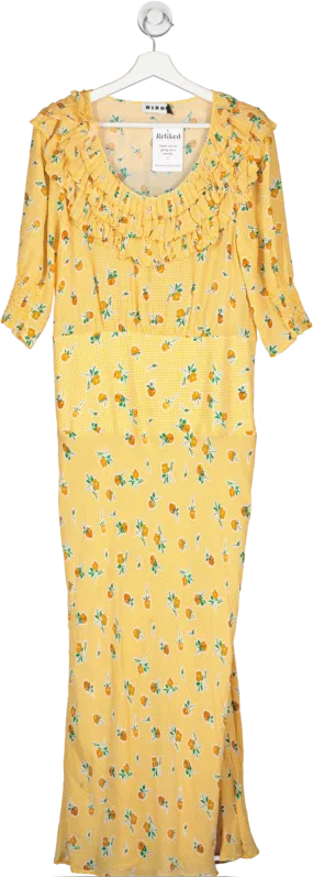 Rixo Yellow Belle Floral Silk-blend Maxi Dress UK M