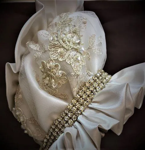 Sabrina Girls Regal Couture Christening / Baptism  Gown champagne lace,orster satin & rhinestone