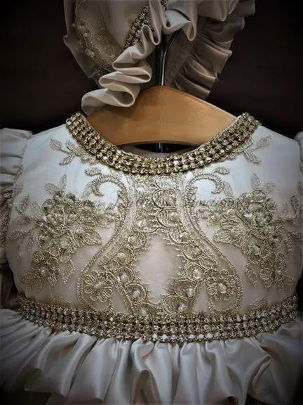 Sabrina Girls Regal Couture Christening / Baptism  Gown champagne lace,orster satin & rhinestone
