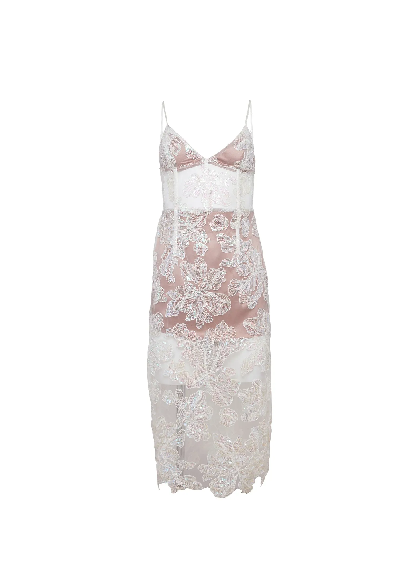 Sequin Floral Embroidered Midi Dress