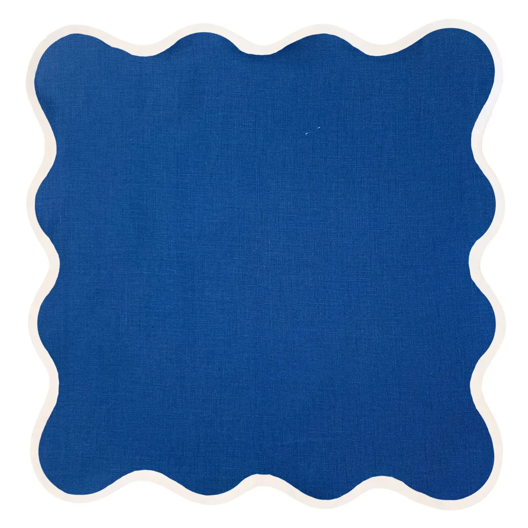 Set of Four French Blue Scalloped Square Table Linens - BARGAIN BASEMENT ITEM