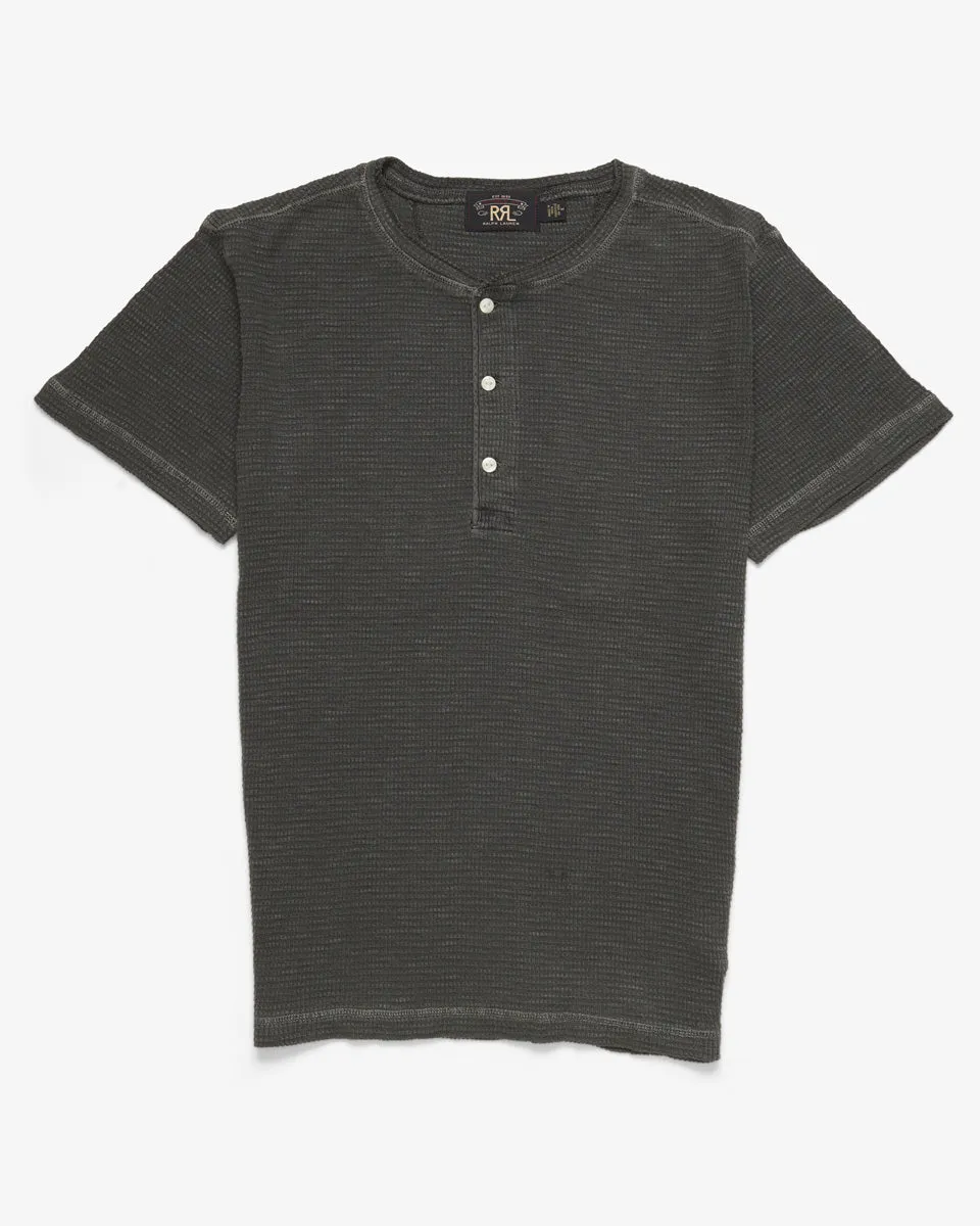 SHORT SLEEVE WAFFLE-KNIT HENLEY FADED BLACK CANVAS