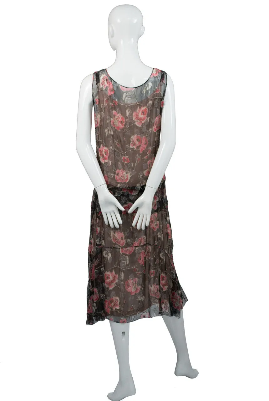 Silk chiffon 1920s beaded vintage dress with rhinestone sash buckle SOLD