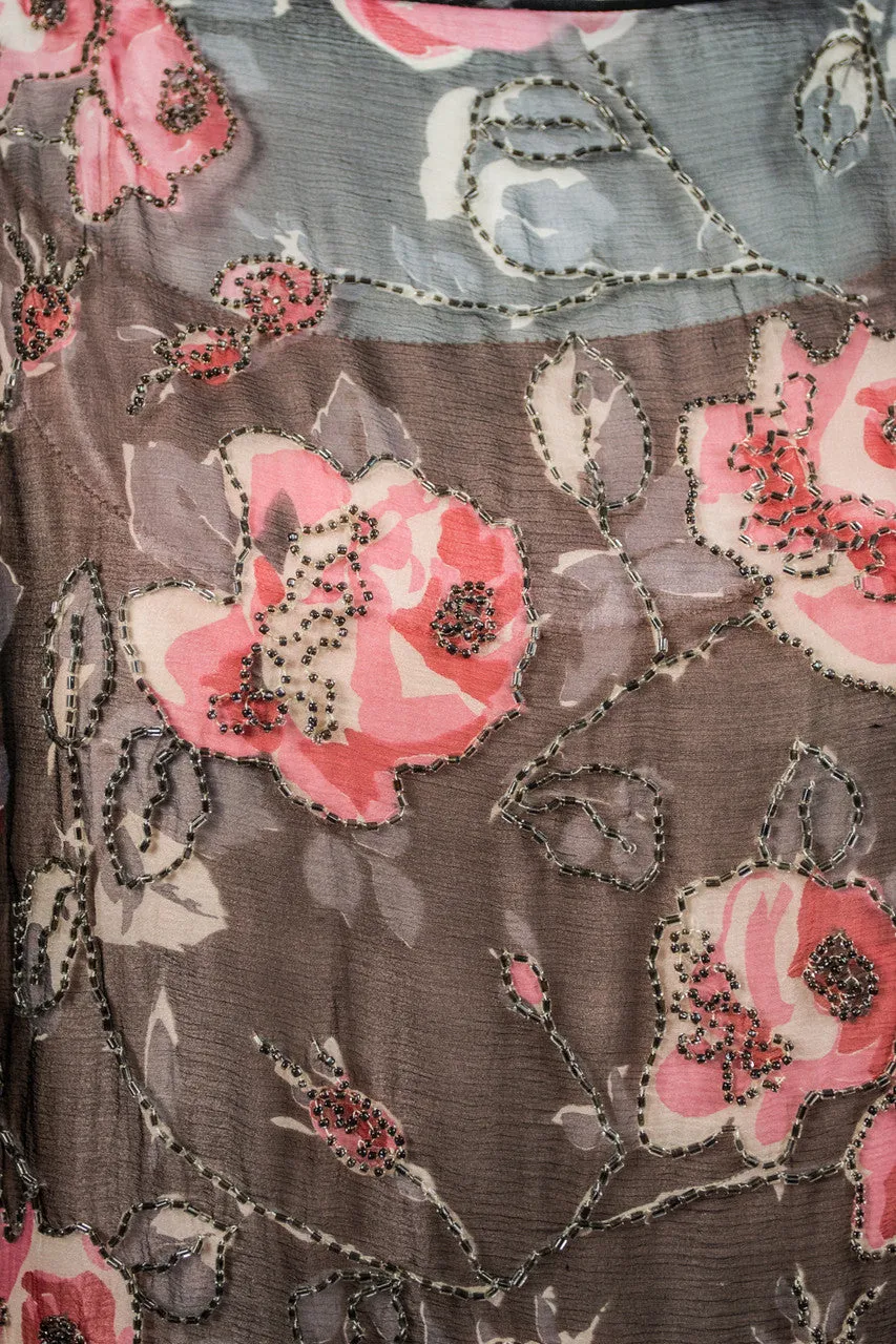 Silk chiffon 1920s beaded vintage dress with rhinestone sash buckle SOLD