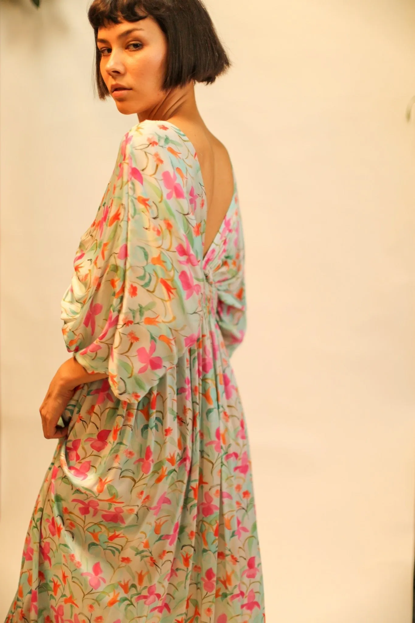 SILK DRESS PINA CREAM FLORAL