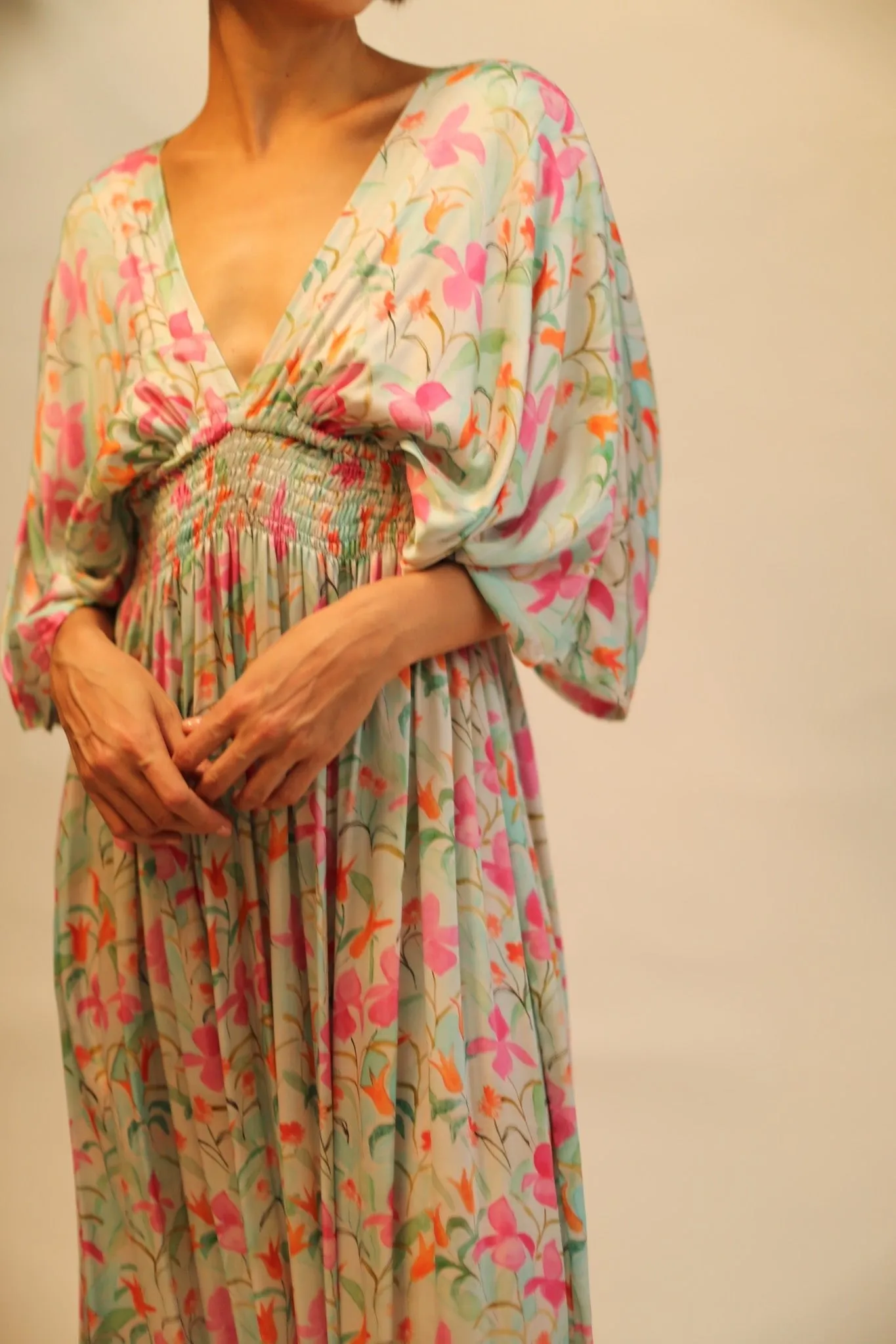 SILK DRESS PINA CREAM FLORAL
