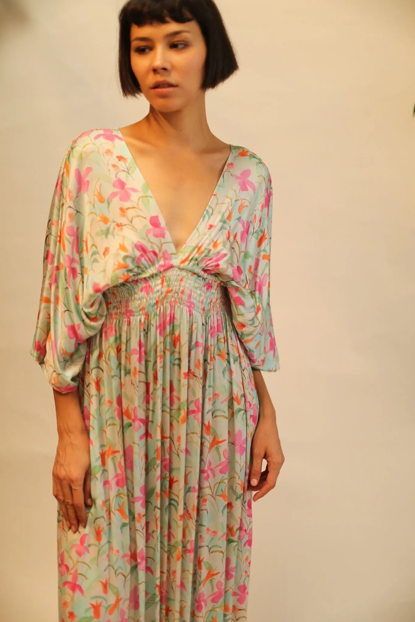 SILK DRESS PINA CREAM FLORAL