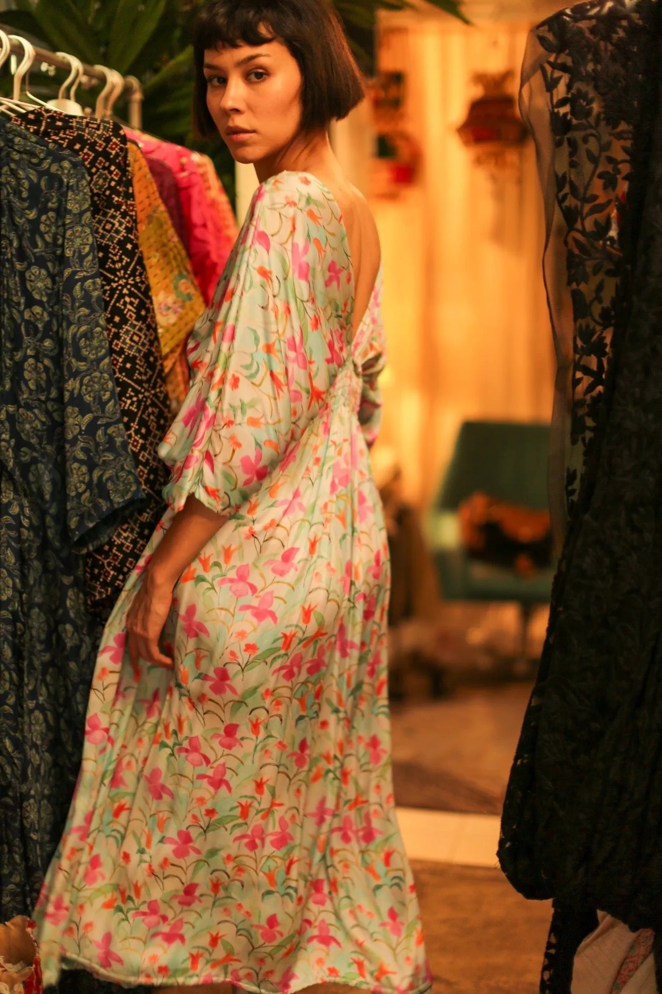 SILK DRESS PINA CREAM FLORAL