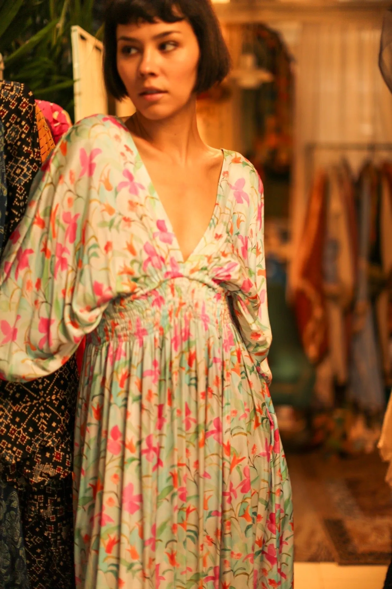 SILK DRESS PINA CREAM FLORAL