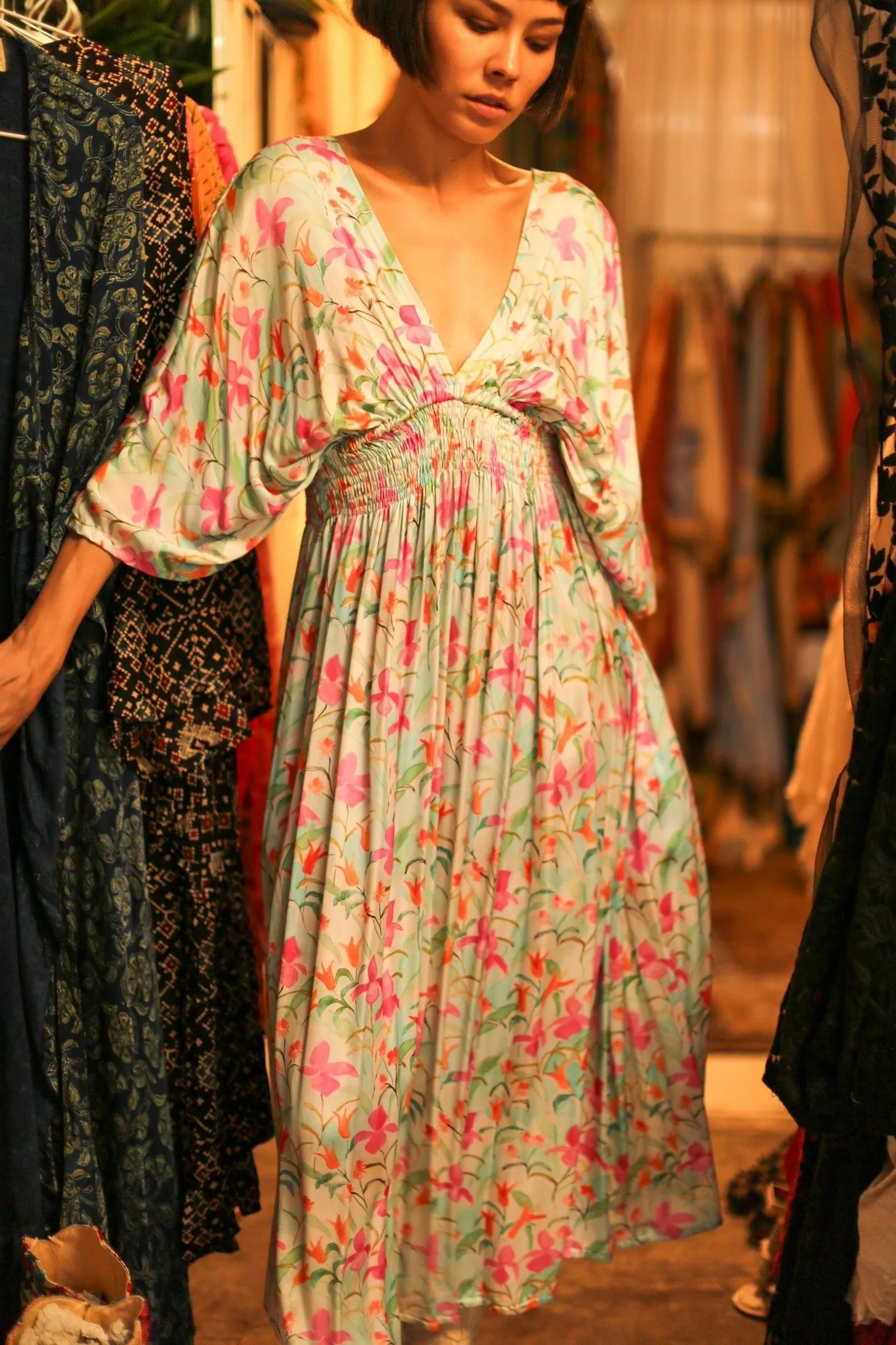 SILK DRESS PINA CREAM FLORAL