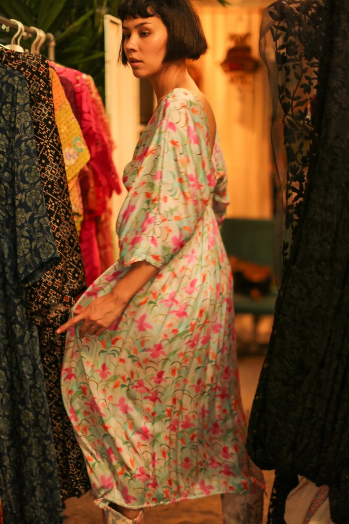 SILK DRESS PINA CREAM FLORAL