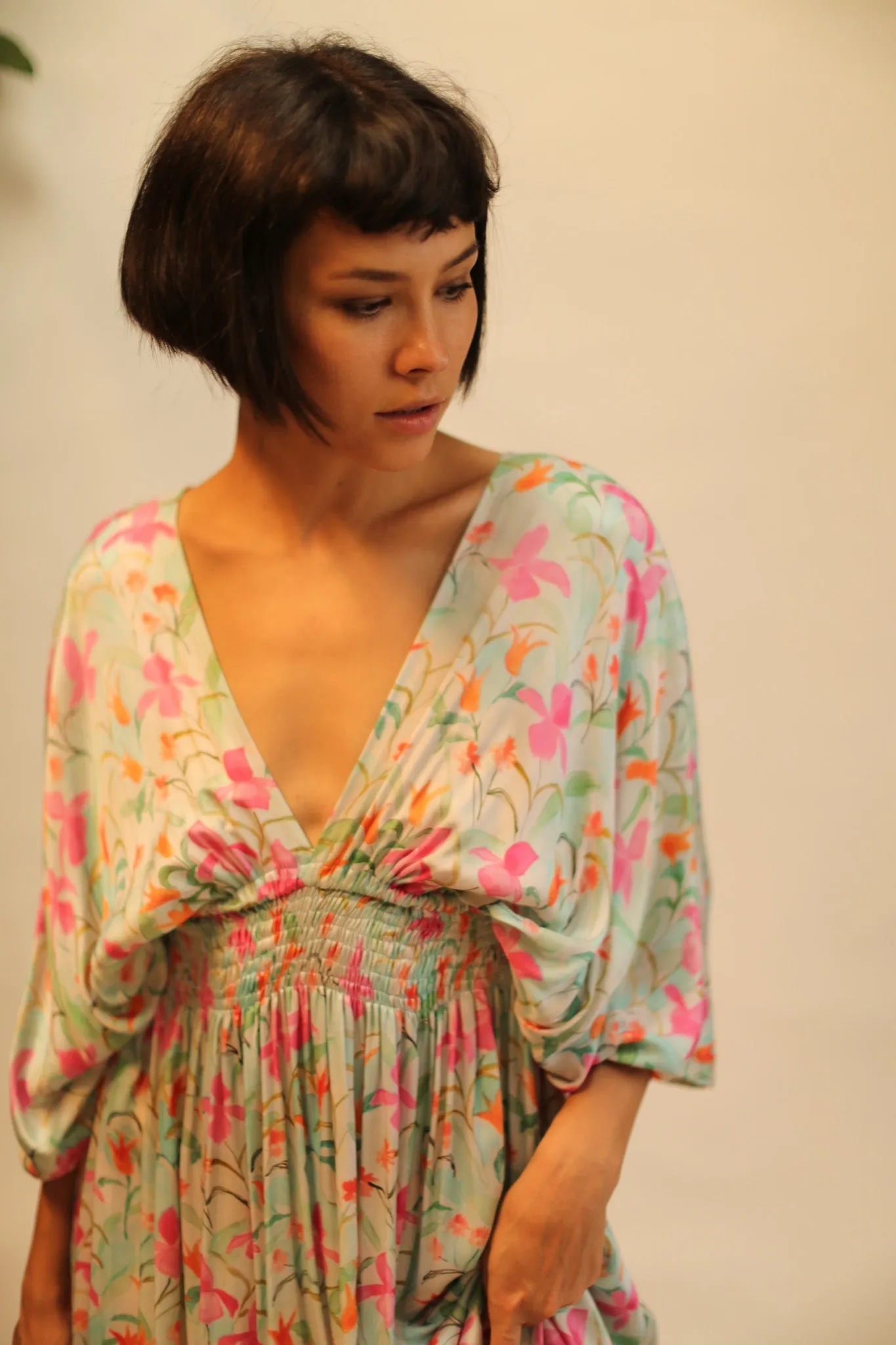 SILK DRESS PINA CREAM FLORAL