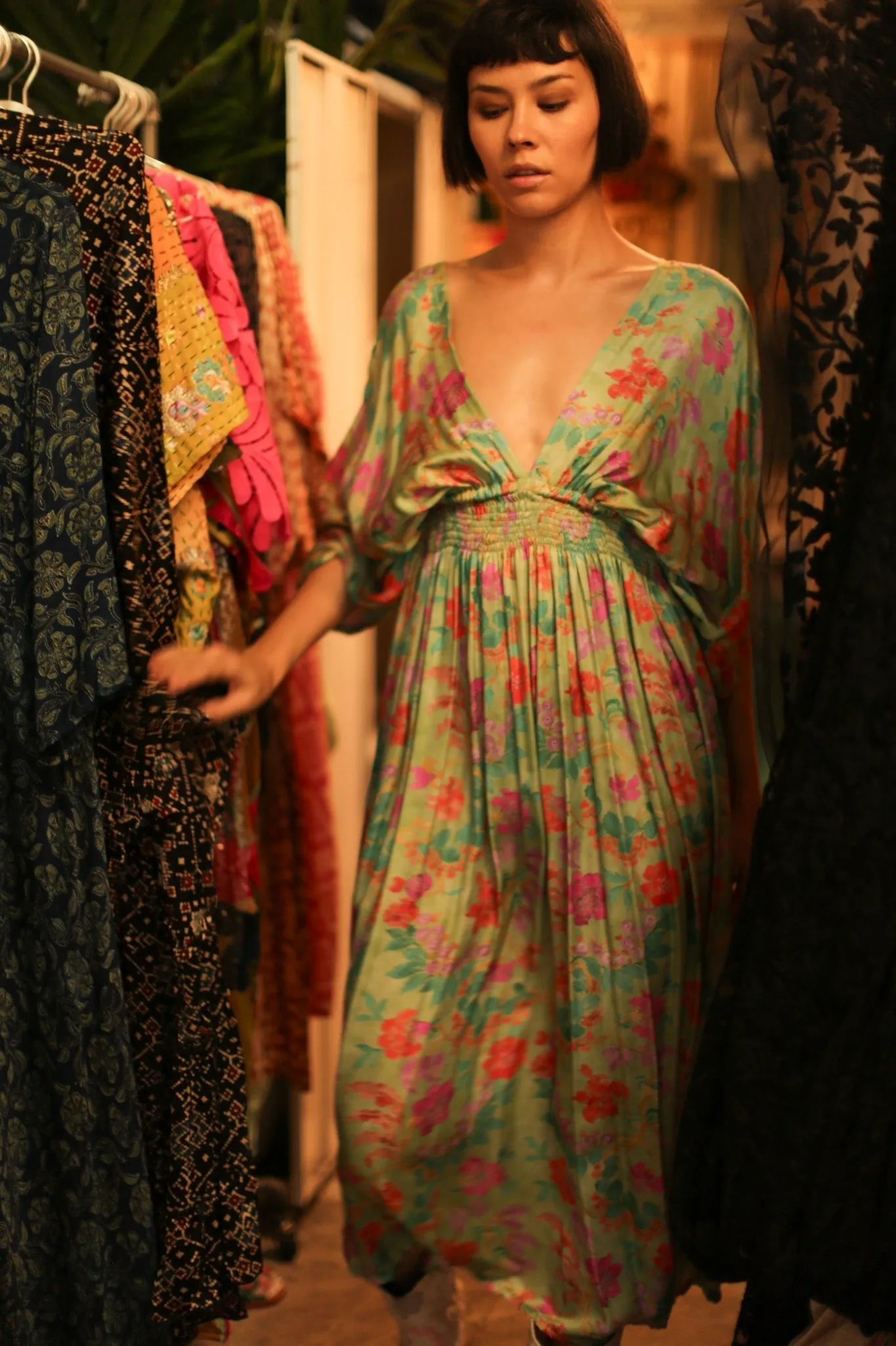 SILk DRESS PINA GREEN FLORAL