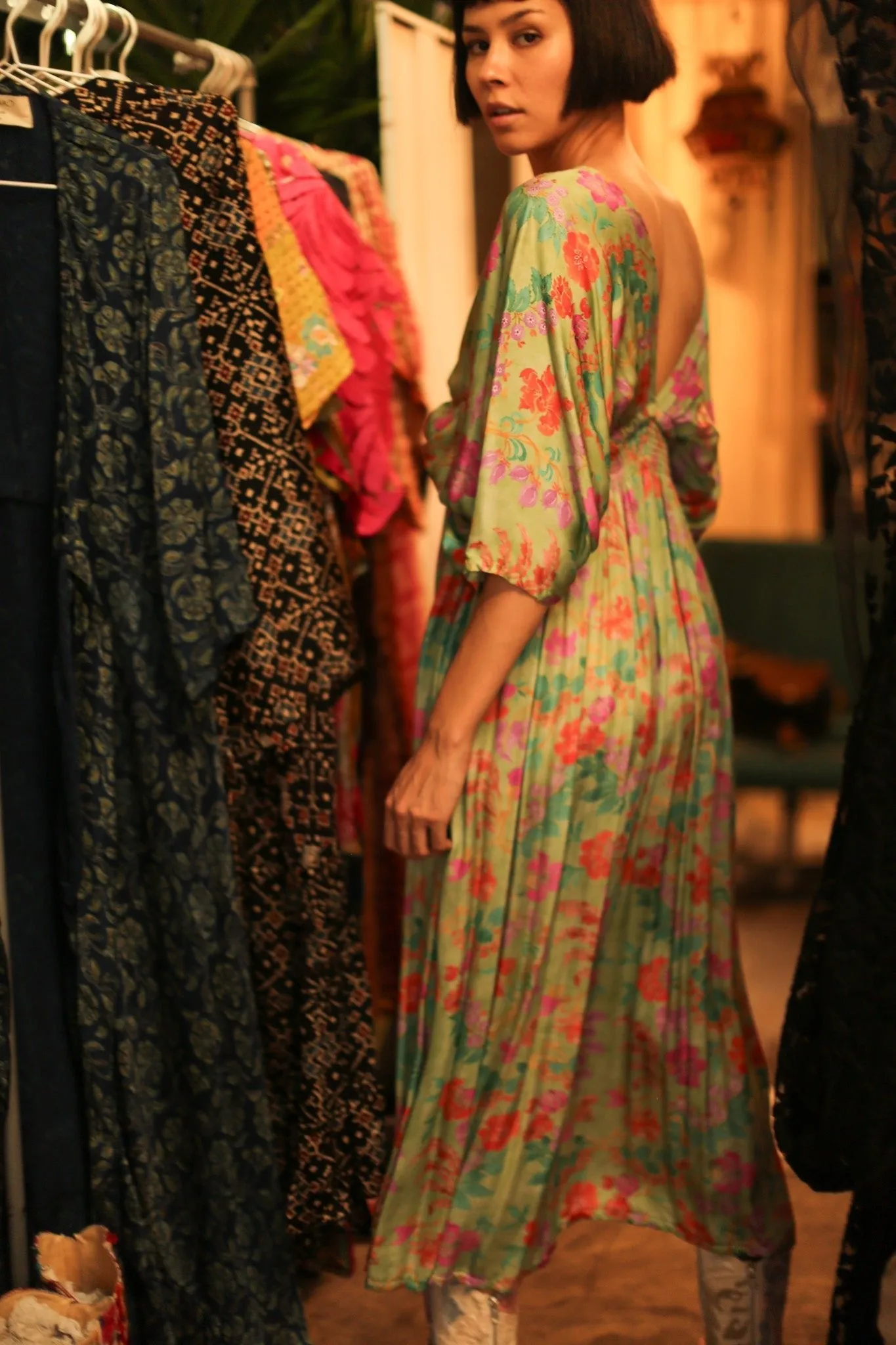 SILk DRESS PINA GREEN FLORAL