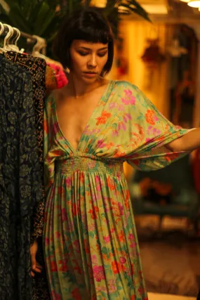 SILk DRESS PINA GREEN FLORAL