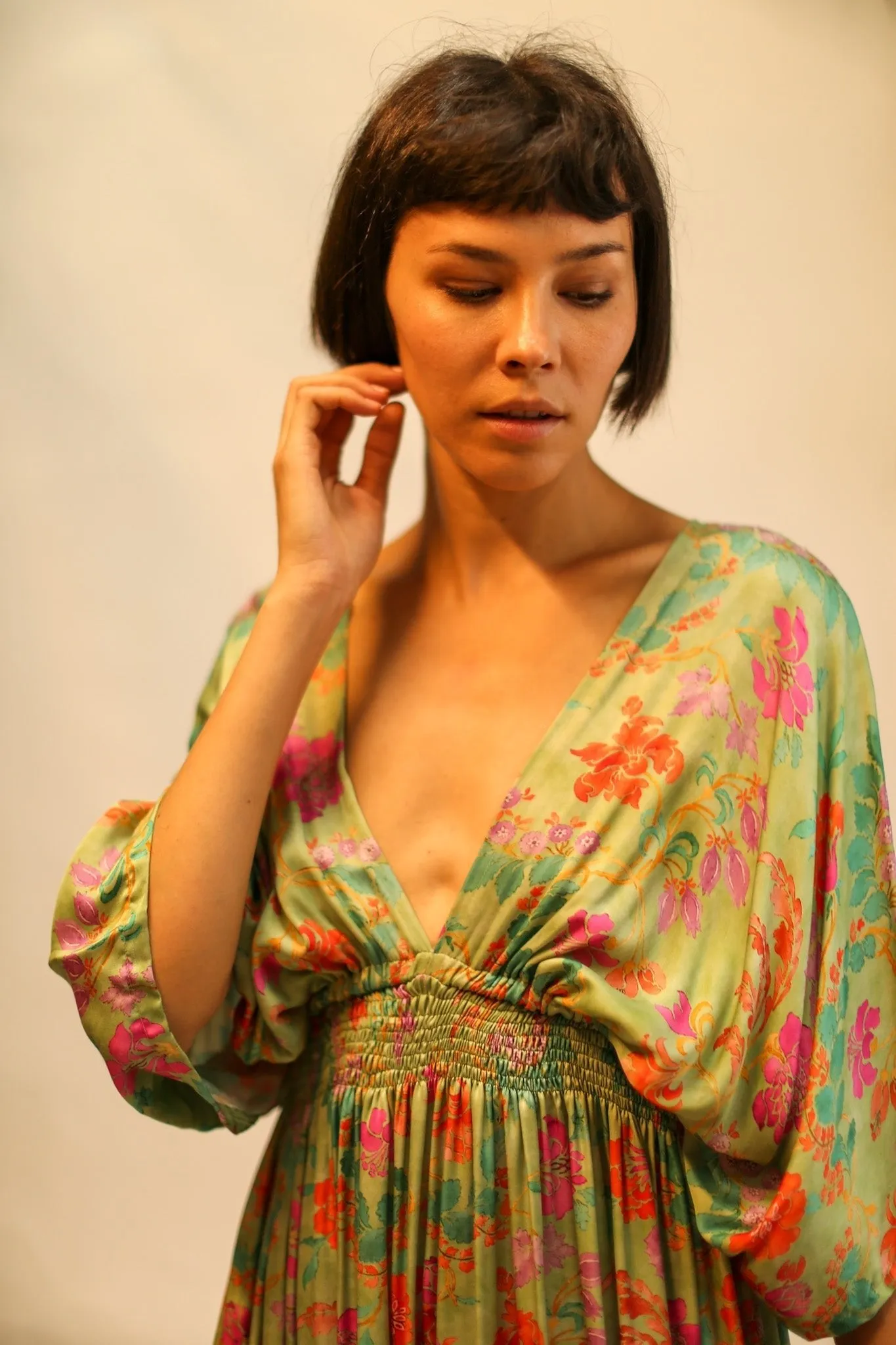 SILk DRESS PINA GREEN FLORAL
