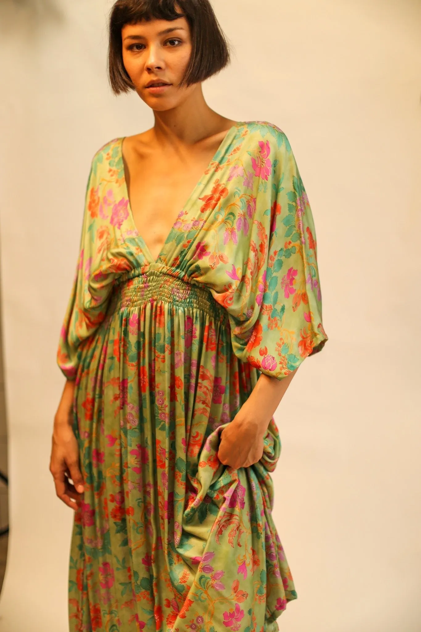 SILk DRESS PINA GREEN FLORAL