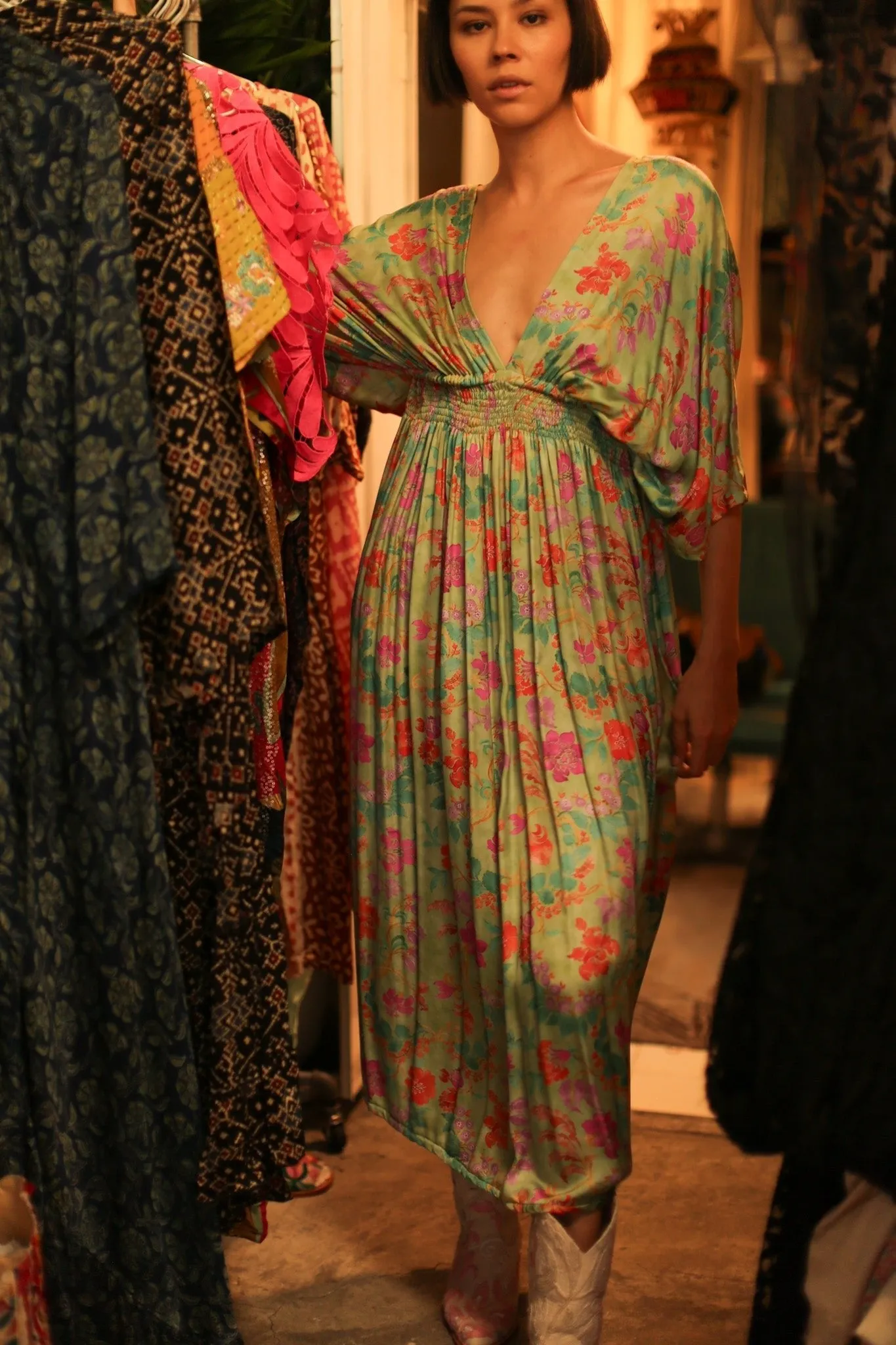 SILk DRESS PINA GREEN FLORAL