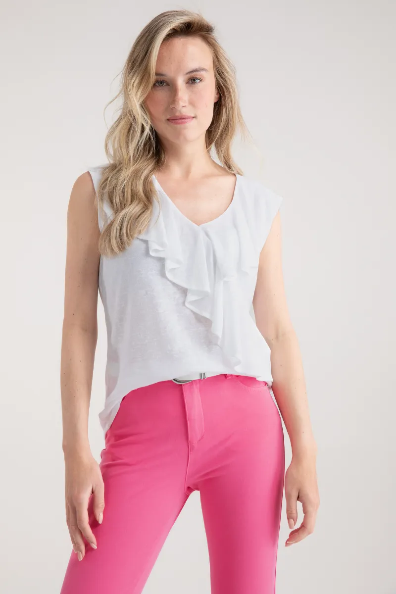 Sleeveless Ruffle Front Top