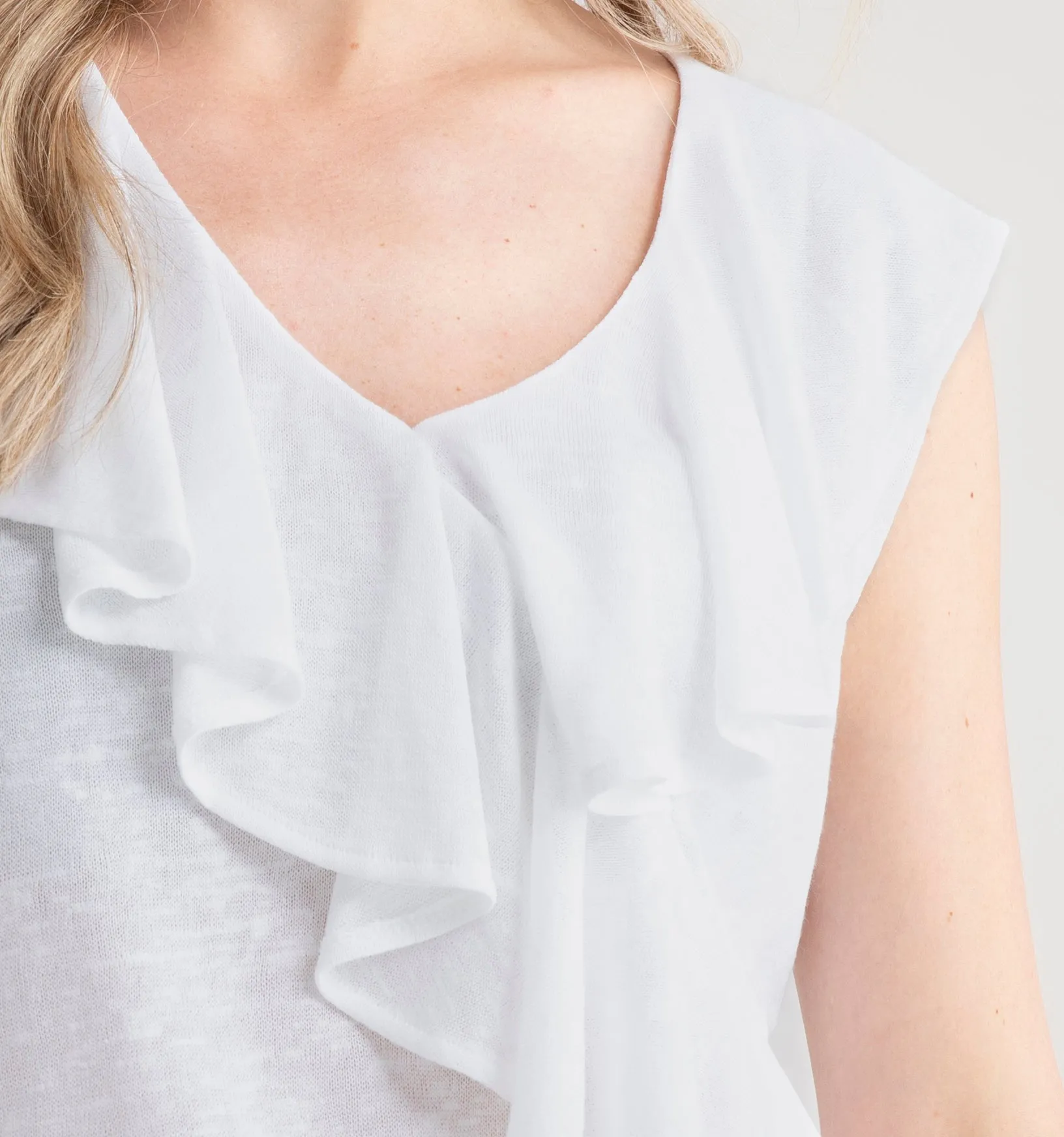 Sleeveless Ruffle Front Top