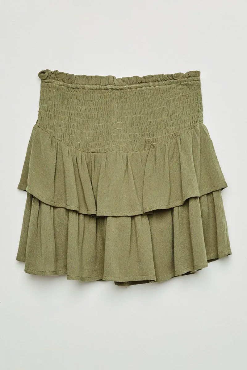  Smocked Tiered Skirt Olive - Youth