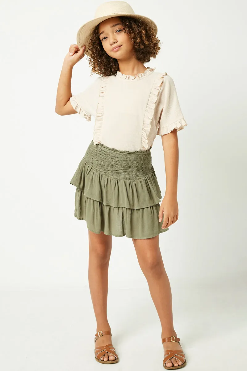  Smocked Tiered Skirt Olive - Youth