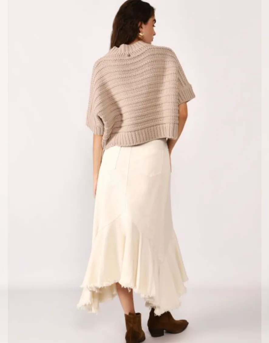 Sofia Frayed Hem Maxi Denim Ruffle Skirt