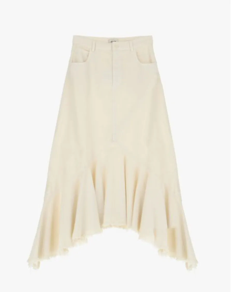 Sofia Frayed Hem Maxi Denim Ruffle Skirt