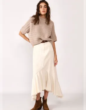 Sofia Frayed Hem Maxi Denim Ruffle Skirt