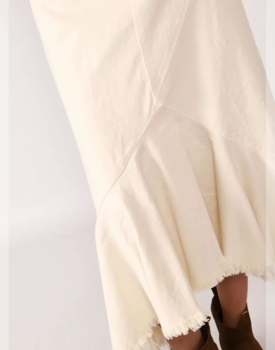 Sofia Frayed Hem Maxi Denim Ruffle Skirt