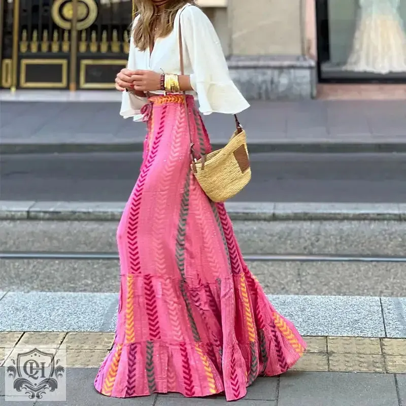 Striped Ruffle Maxi Skirt