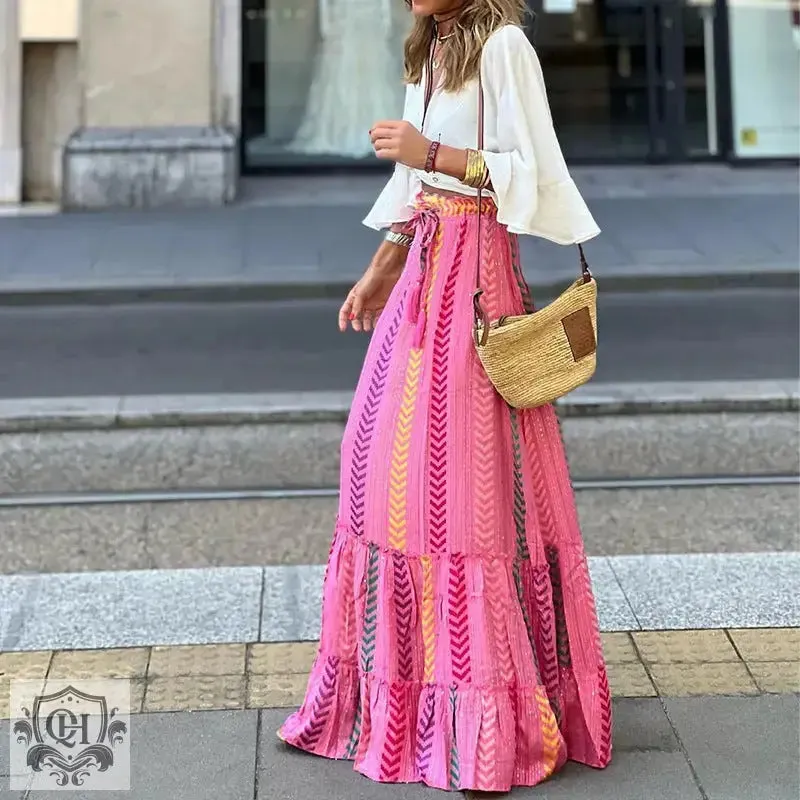 Striped Ruffle Maxi Skirt