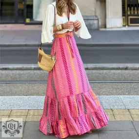 Striped Ruffle Maxi Skirt