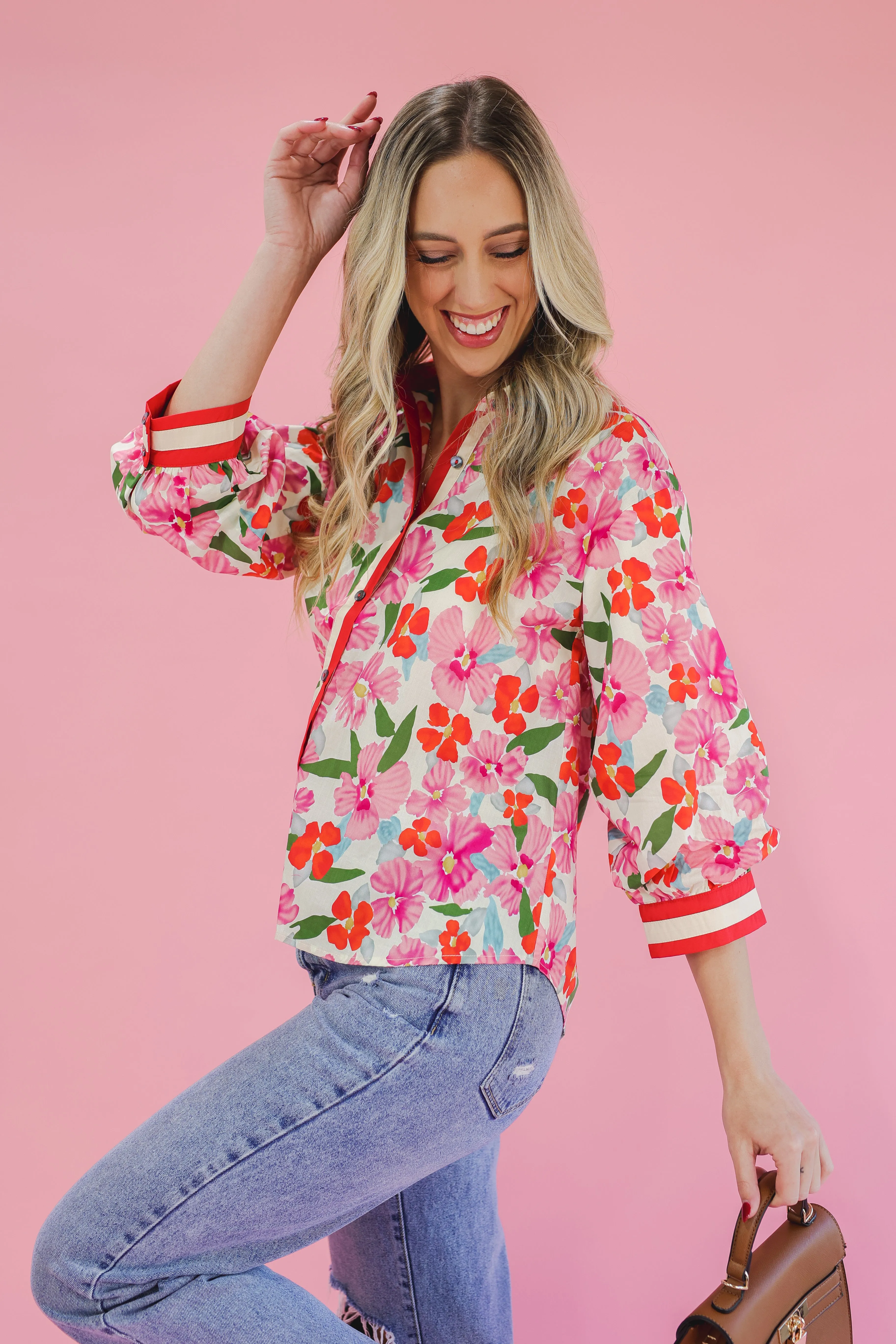 Sunkissed Serenity Floral Top - Red