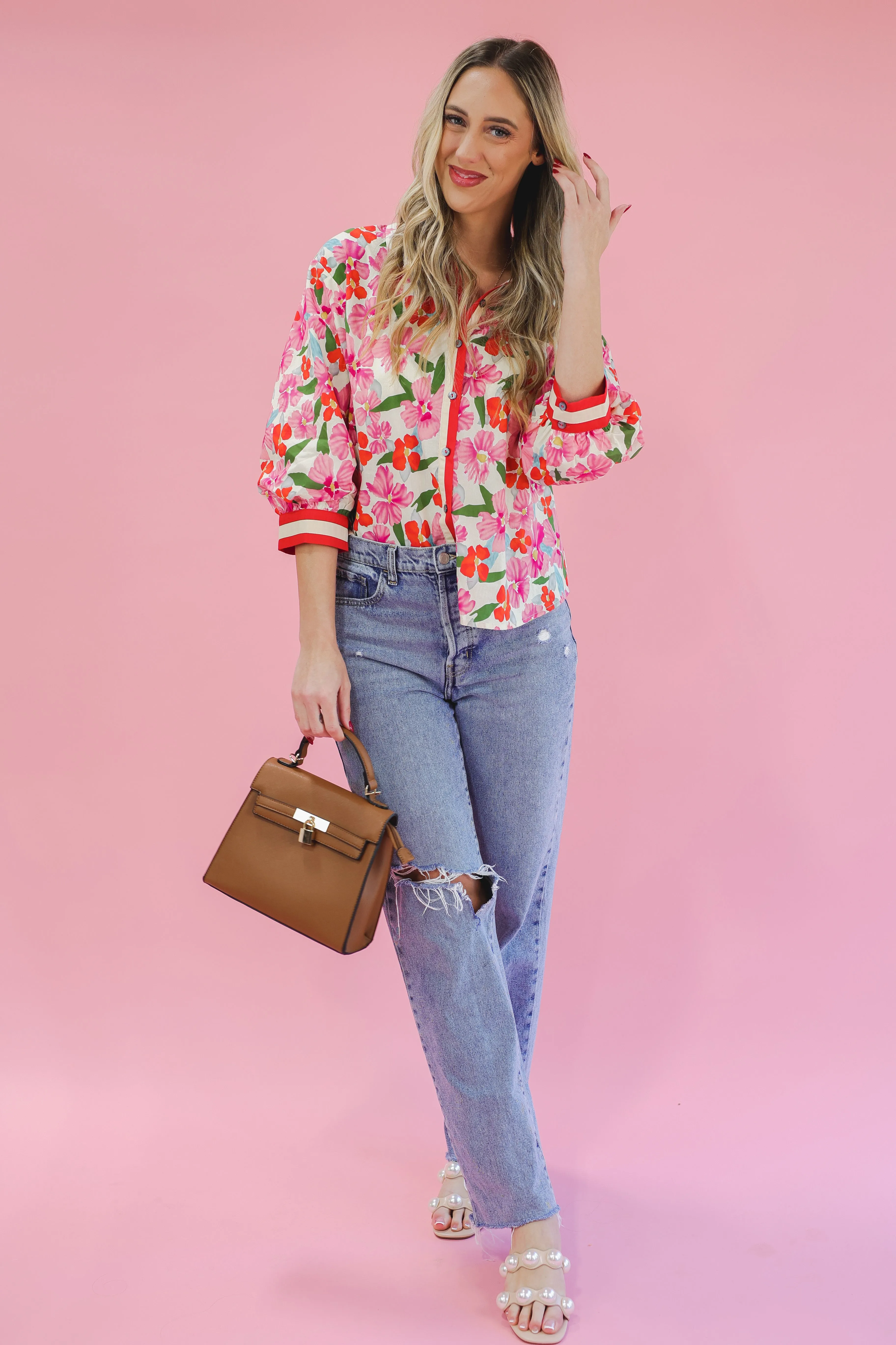 Sunkissed Serenity Floral Top - Red