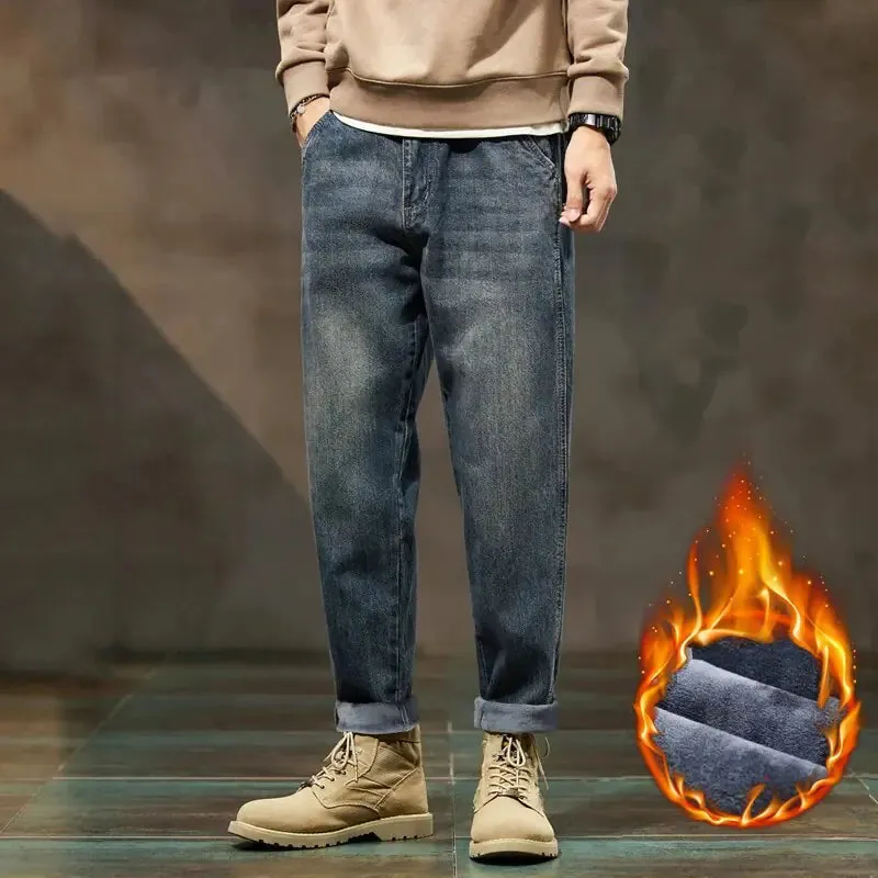 Thick Denim Fleece Loose Fit Jeans
