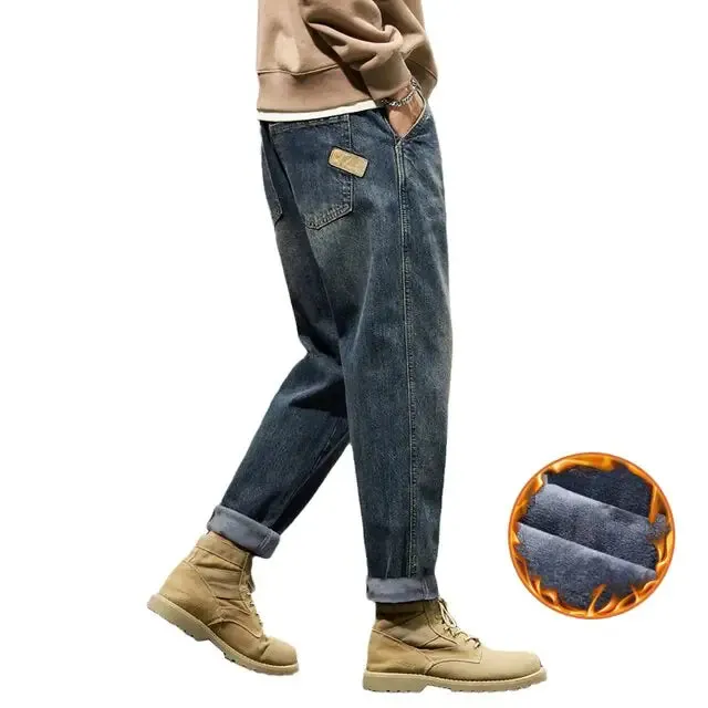 Thick Denim Fleece Loose Fit Jeans