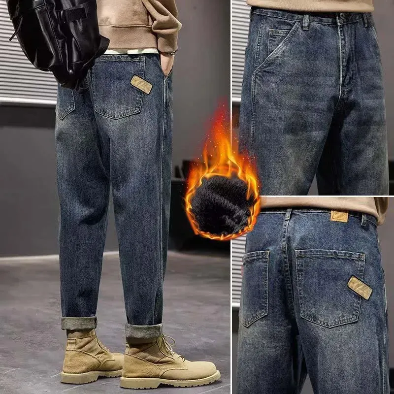 Thick Denim Fleece Loose Fit Jeans